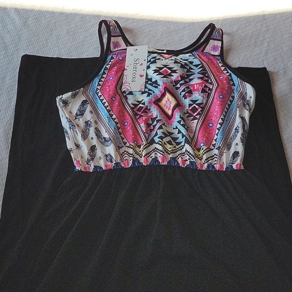 Sherosa Black White Tribal Sleeveless Tank Maxi Dress Small NWT - Picture 1 of 7